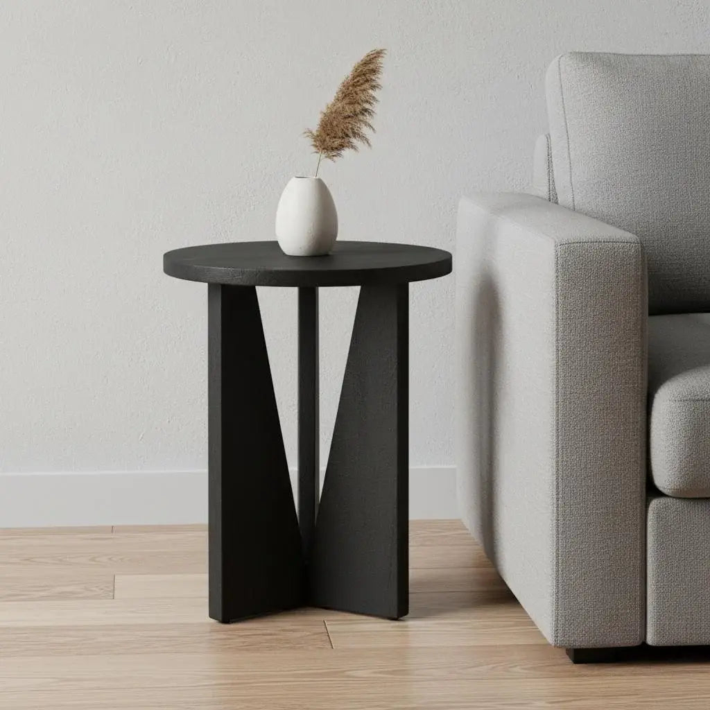 18" Black Solid Wood and Wood Tray Table - Homeroots - Flyclothing LLC