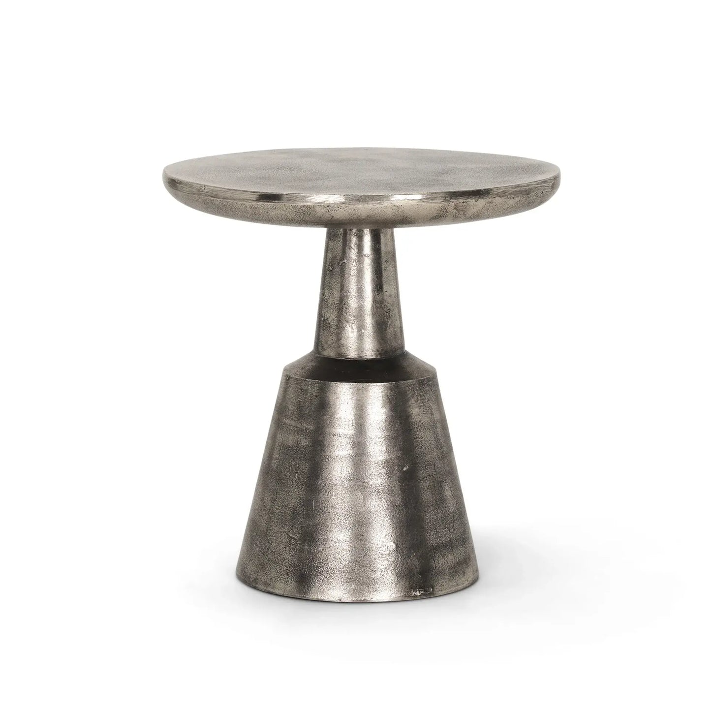 21" Silver Distressed Iron Round Pedestal End Table - Homeroots - Flyclothing LLC