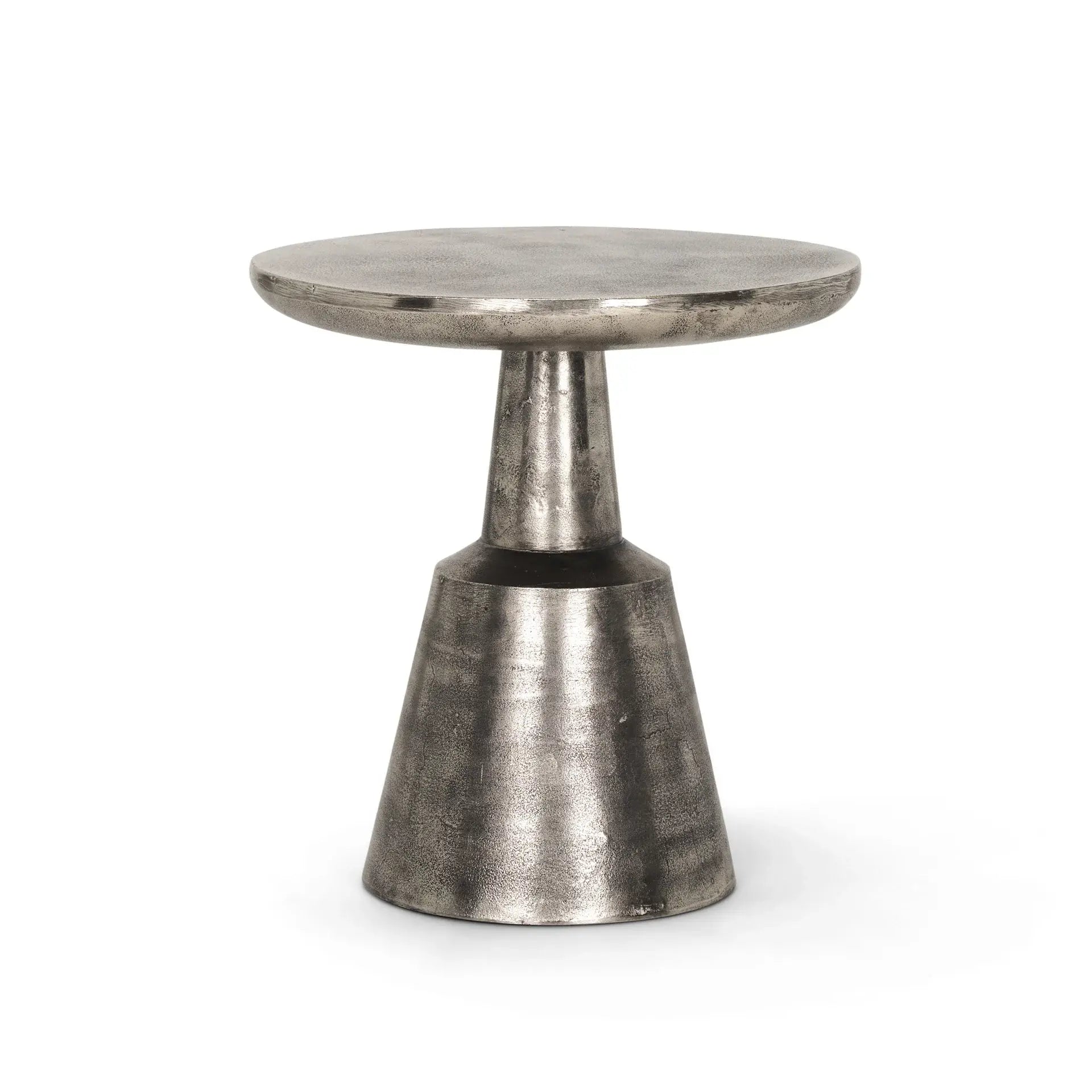 21" Silver Distressed Iron Round Pedestal End Table - Homeroots - Flyclothing LLC