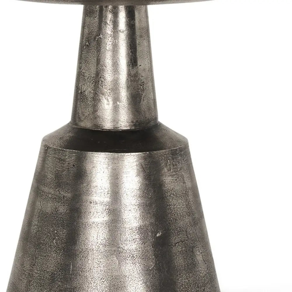 21" Silver Distressed Iron Round Pedestal End Table - Homeroots - Flyclothing LLC