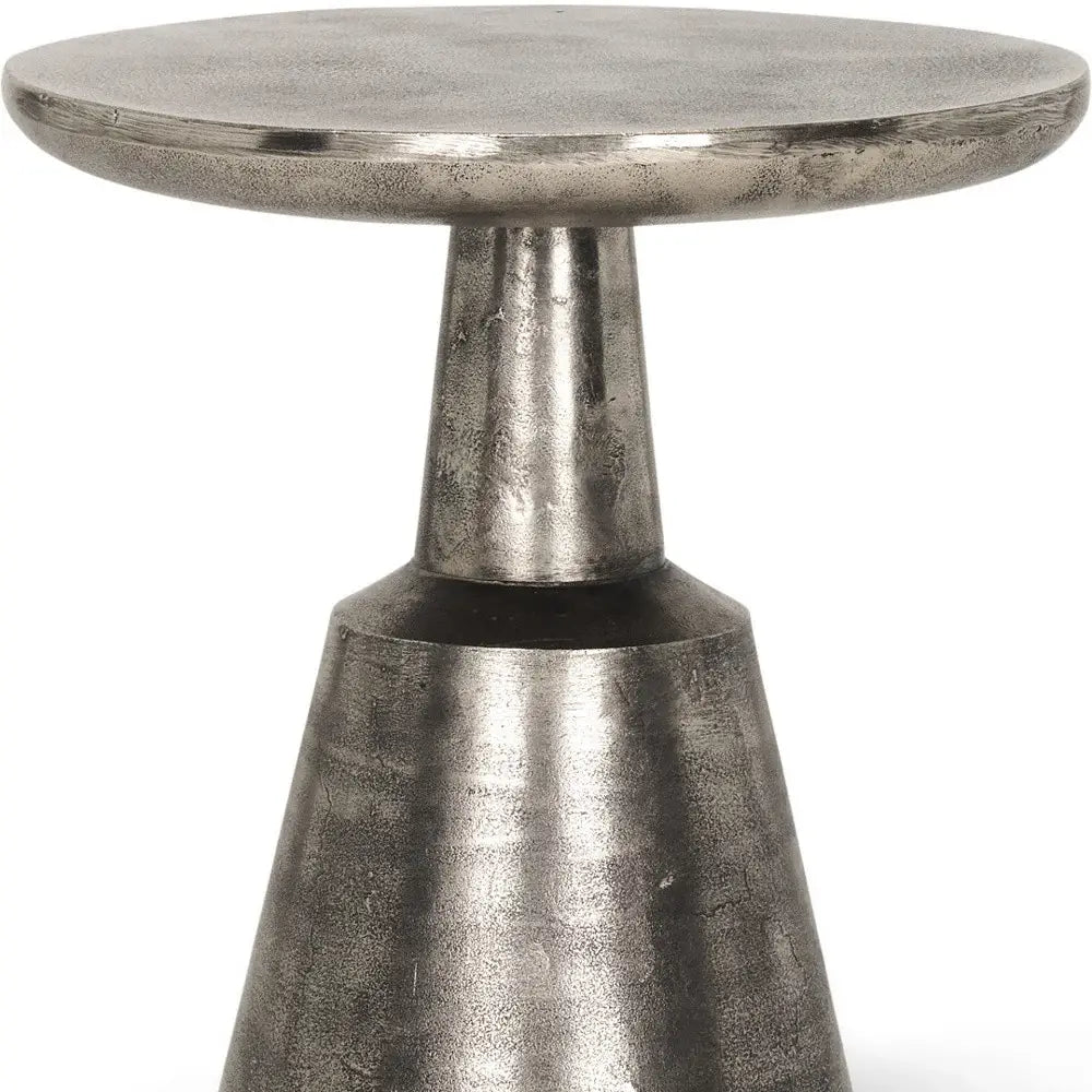 21" Silver Distressed Iron Round Pedestal End Table - Homeroots - Flyclothing LLC