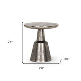 21" Silver Distressed Iron Round Pedestal End Table - Homeroots - Flyclothing LLC