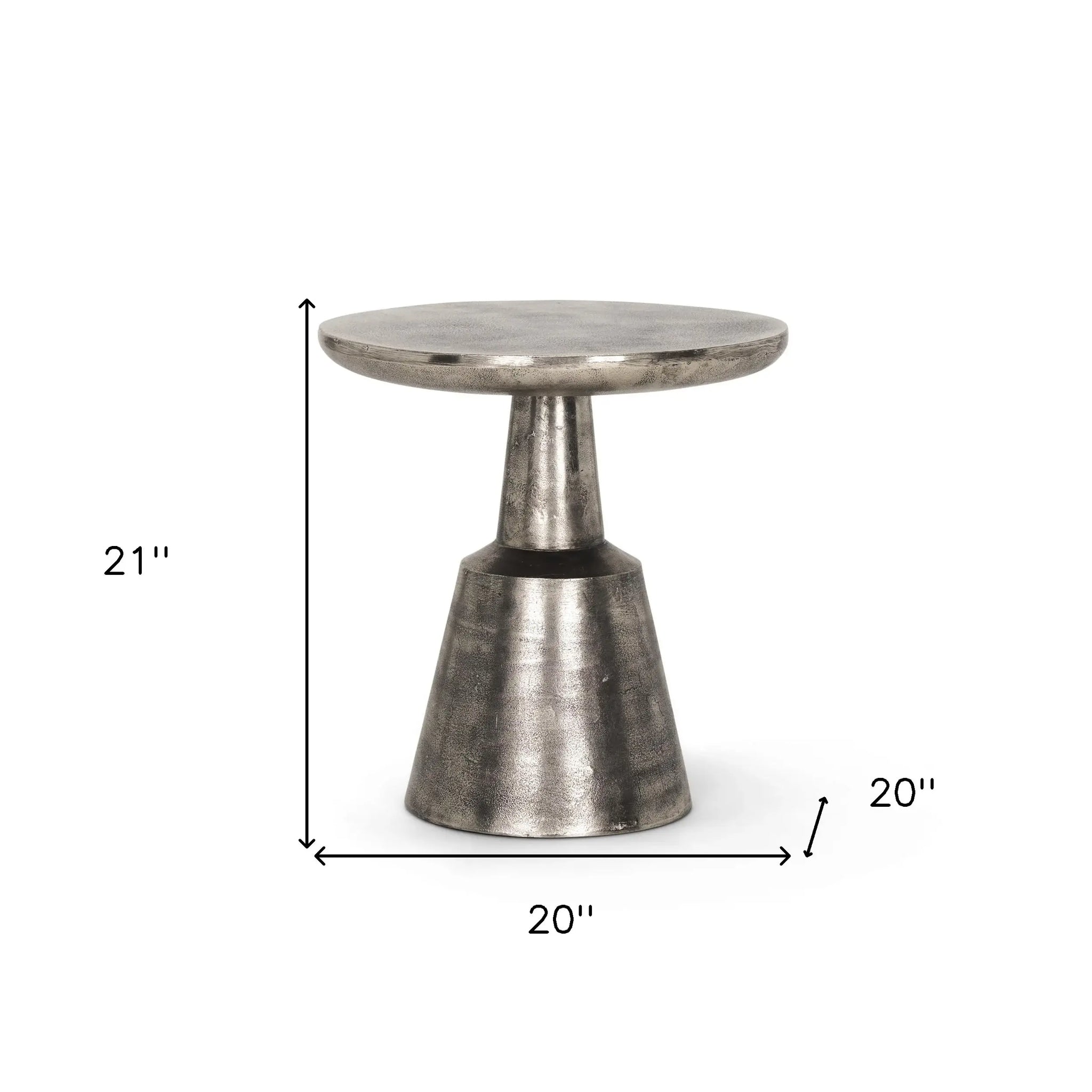 21" Silver Distressed Iron Round Pedestal End Table - Homeroots - Flyclothing LLC