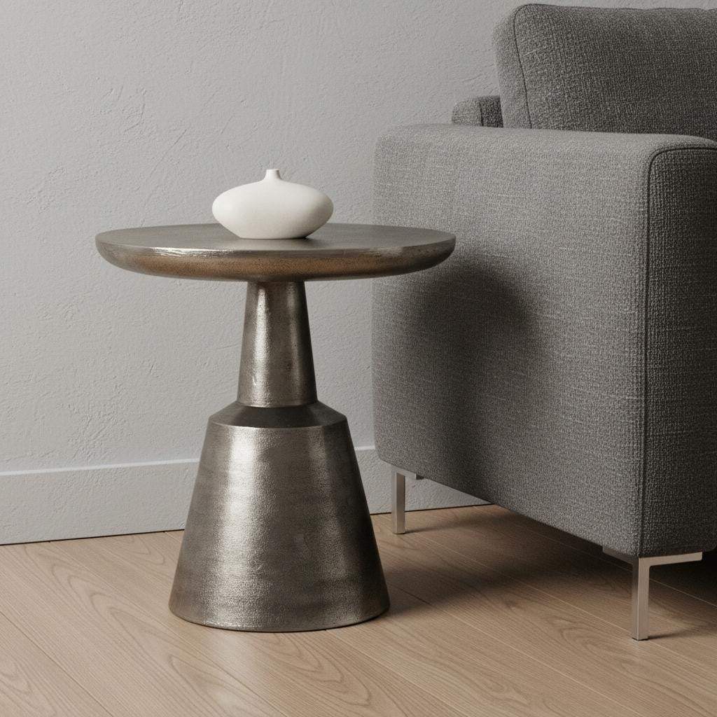21" Silver Distressed Iron Round Pedestal End Table - Homeroots - Flyclothing LLC