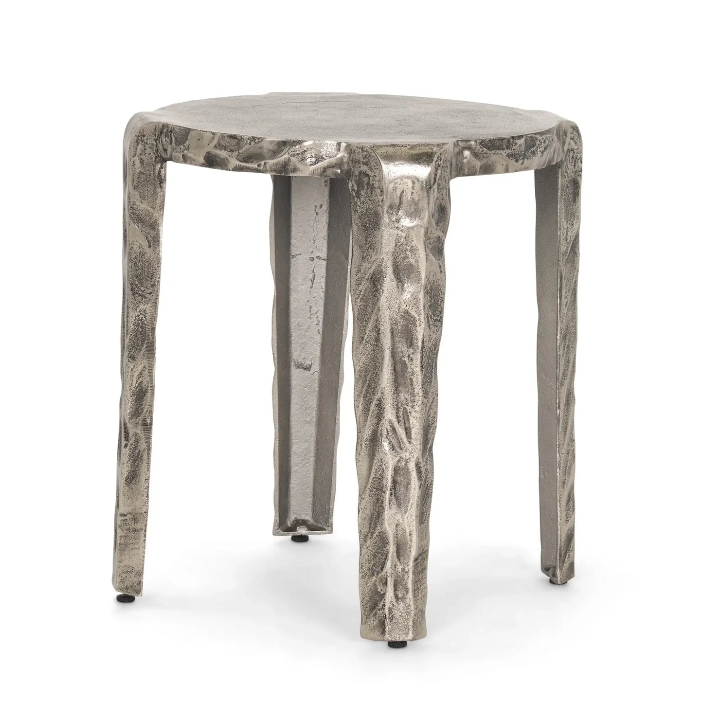 21" Silver Distressed Aluminum Round End Table - Homeroots - Flyclothing LLC