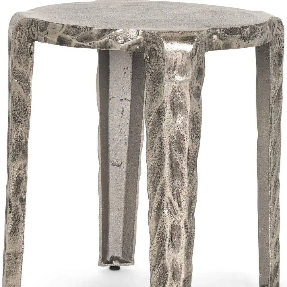 21" Silver Distressed Aluminum Round End Table - Homeroots - Flyclothing LLC
