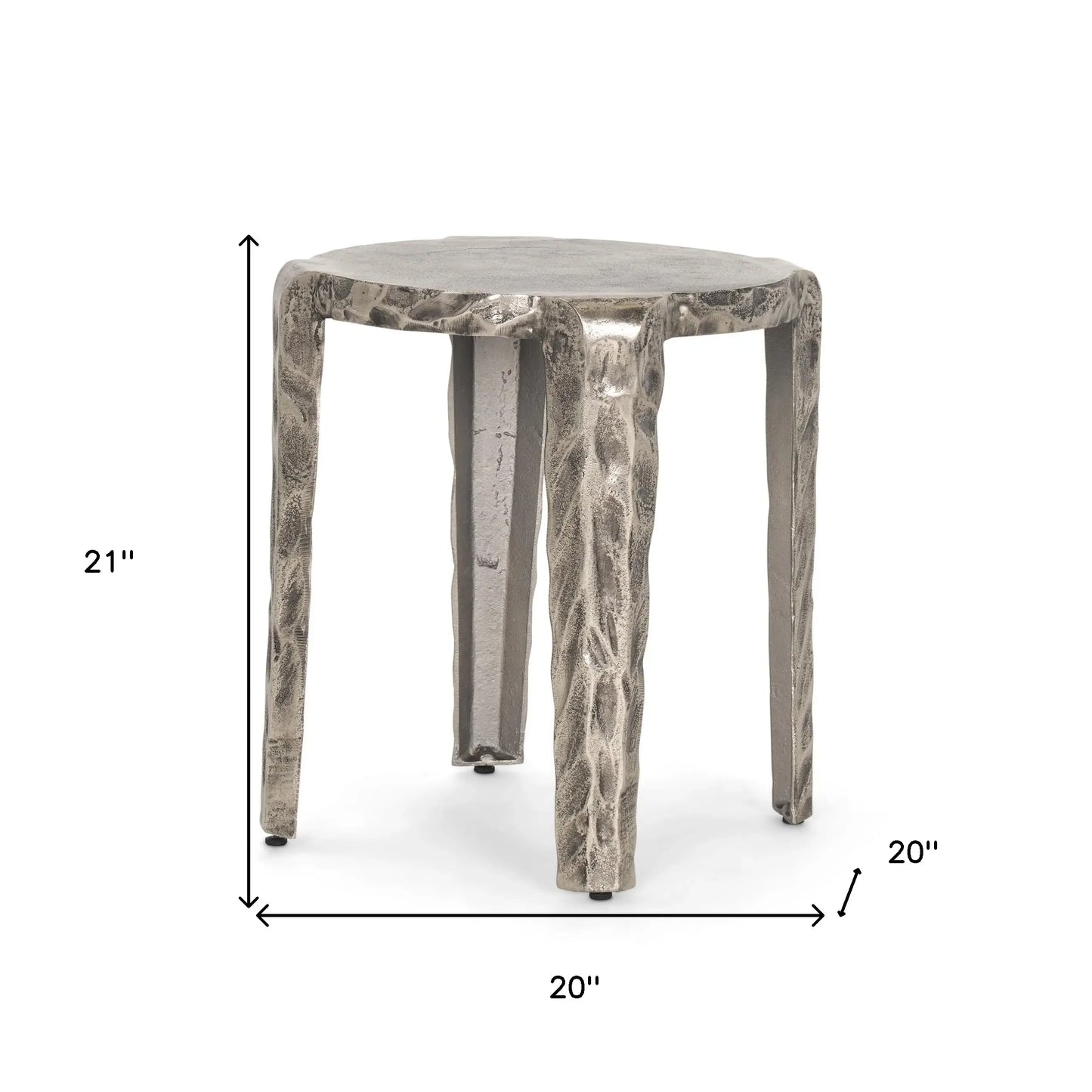 21" Silver Distressed Aluminum Round End Table - Homeroots - Flyclothing LLC