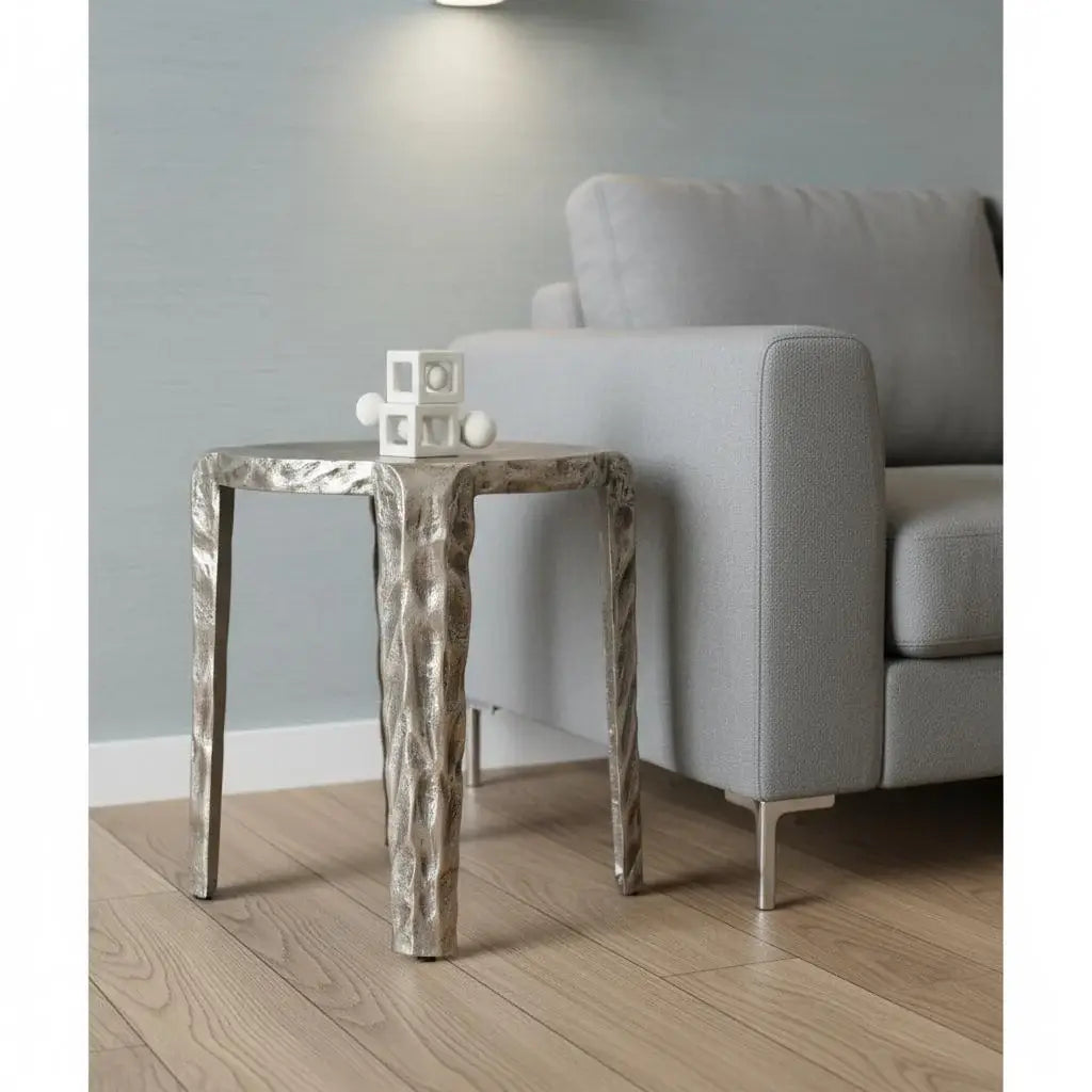 21" Silver Distressed Aluminum Round End Table - Homeroots - Flyclothing LLC