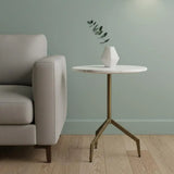 20" White and Gold Stone and Iron Oval End Table - Homeroots - Flyclothing LLC