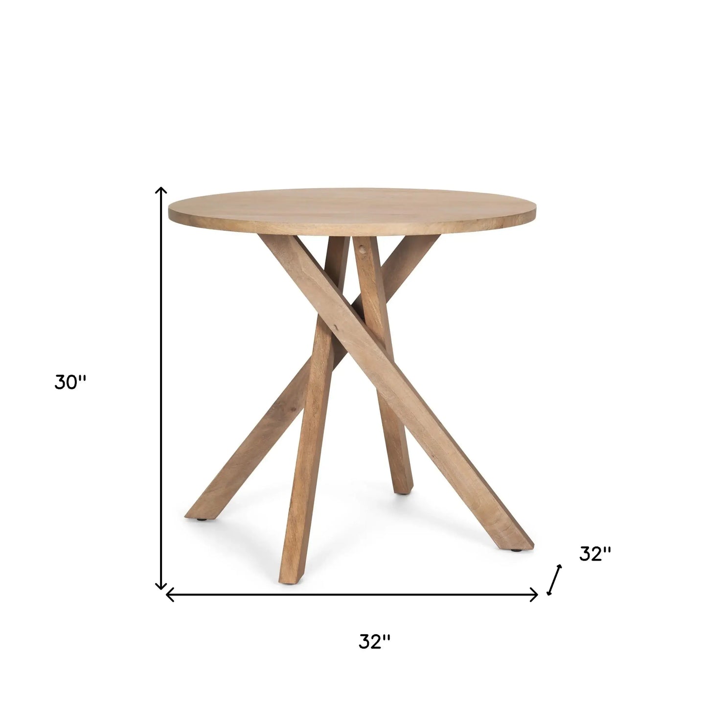 30" Natural Distressed Solid Wood Round Cross Legs End Table - Homeroots - Flyclothing LLC