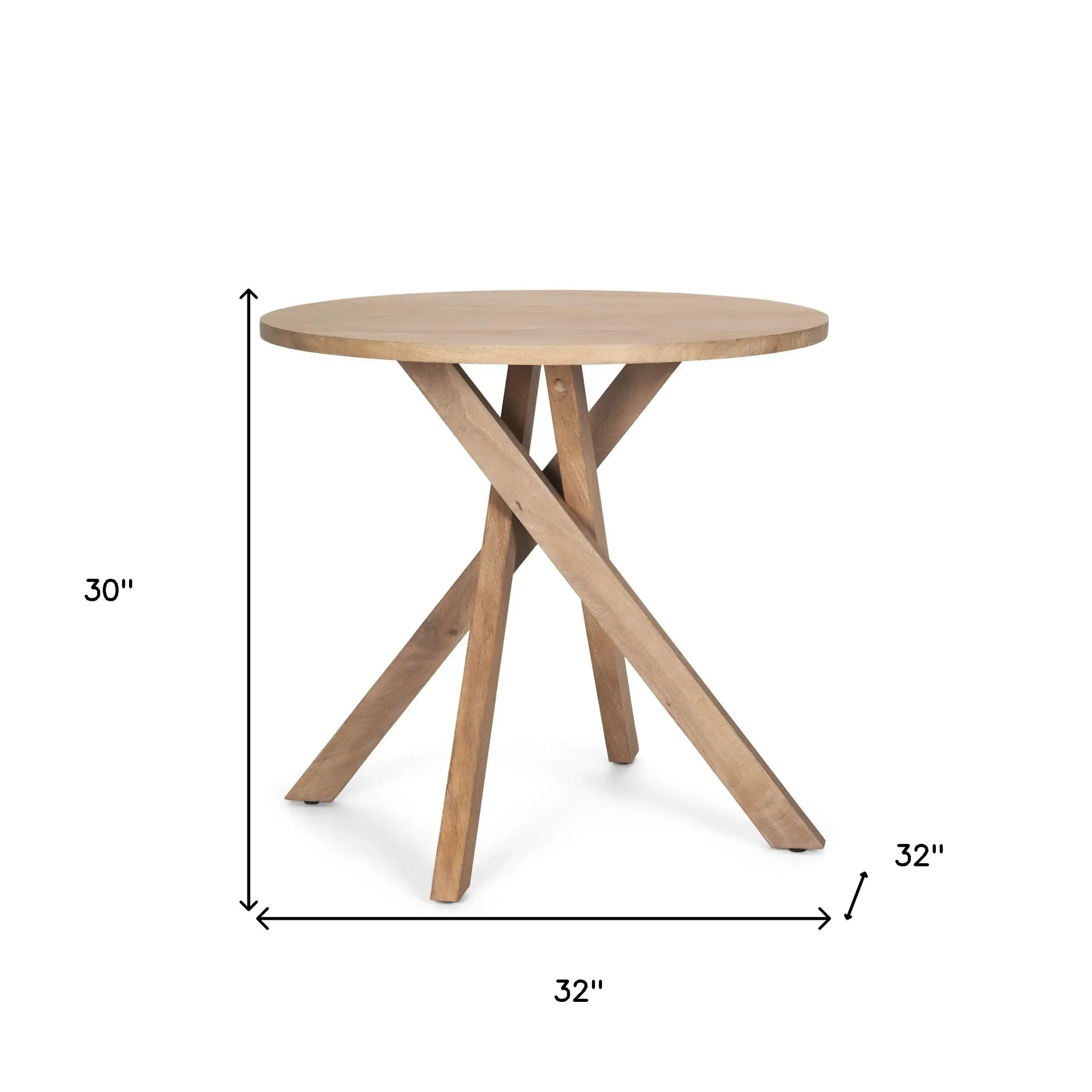 30" Natural Distressed Solid Wood Round Cross Legs End Table - Homeroots - Flyclothing LLC