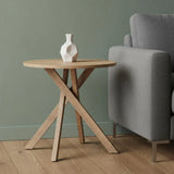 30" Natural Distressed Solid Wood Round Cross Legs End Table - Homeroots - Flyclothing LLC