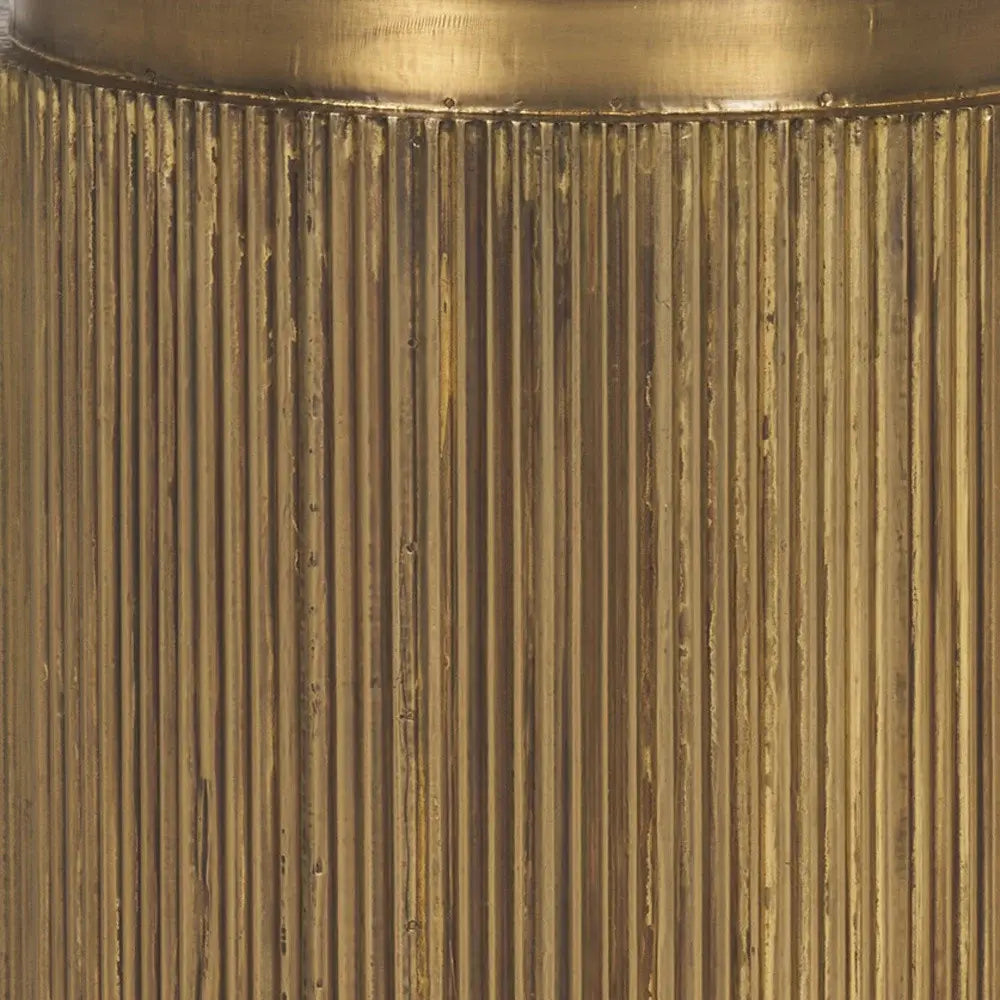 22" White and Gold Stone and Brass Round Block End Table - Homeroots - Flyclothing LLC