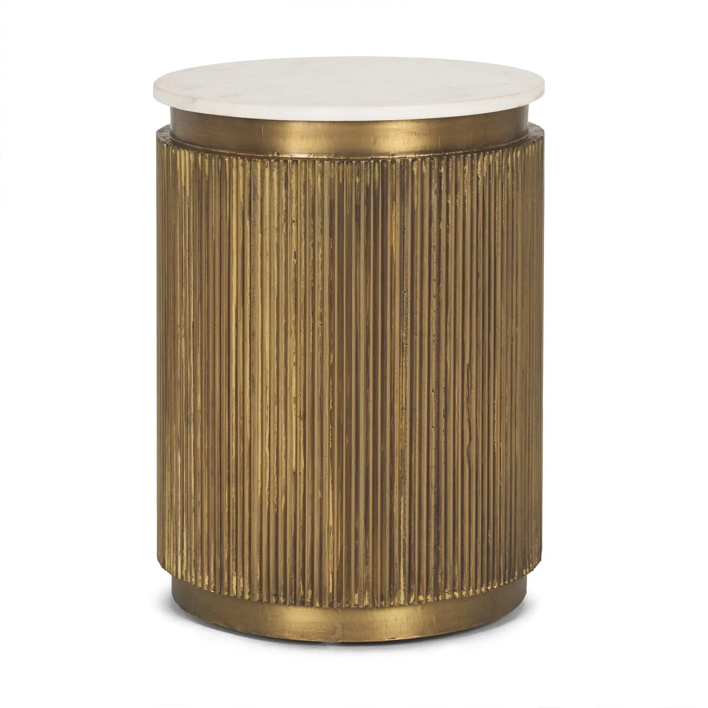 22" White and Gold Stone and Brass Round Block End Table - Homeroots - Flyclothing LLC