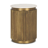 22" White and Gold Stone and Brass Round Block End Table - Homeroots - Flyclothing LLC