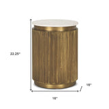 22" White and Gold Stone and Brass Round Block End Table - Homeroots - Flyclothing LLC
