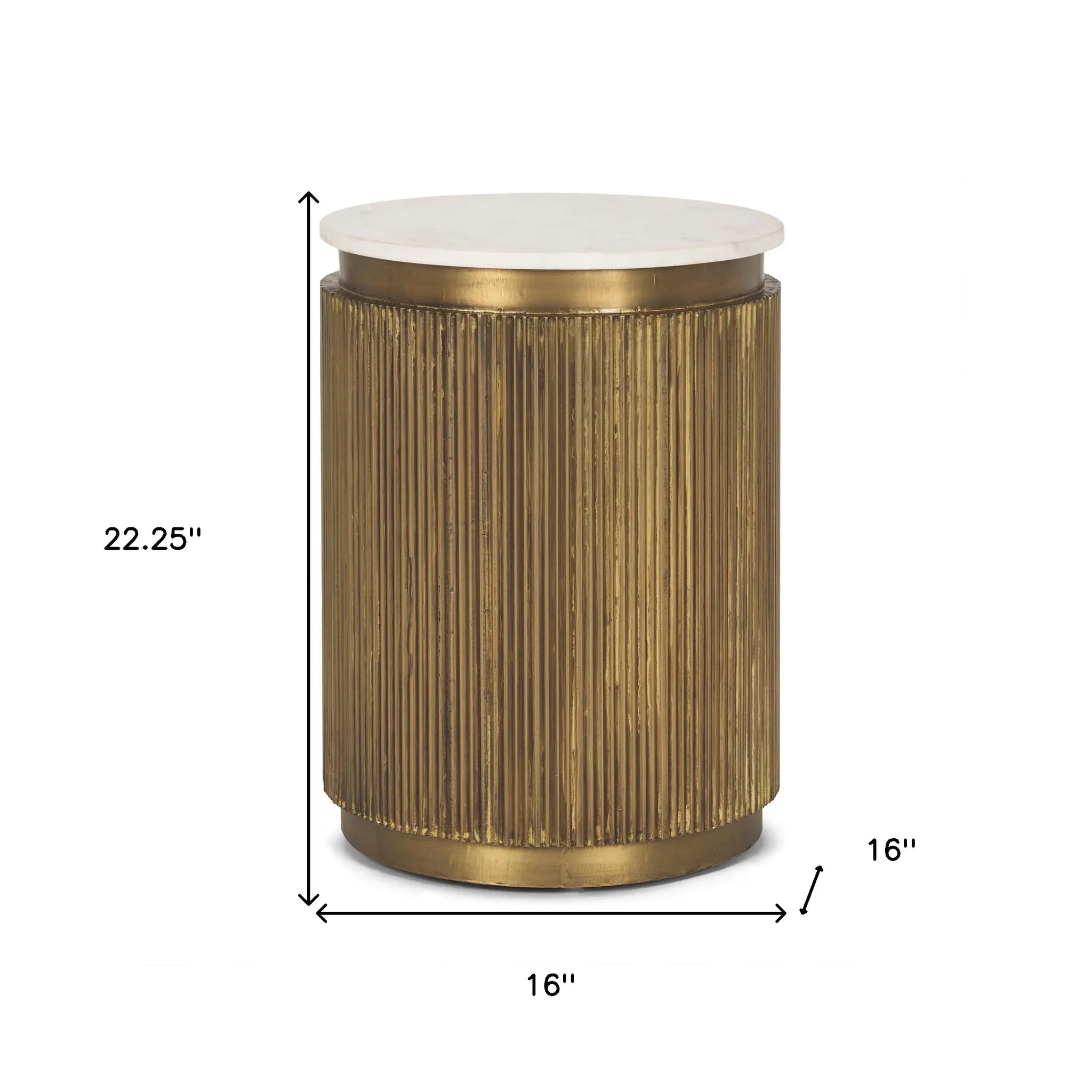 22" White and Gold Stone and Brass Round Block End Table - Homeroots - Flyclothing LLC
