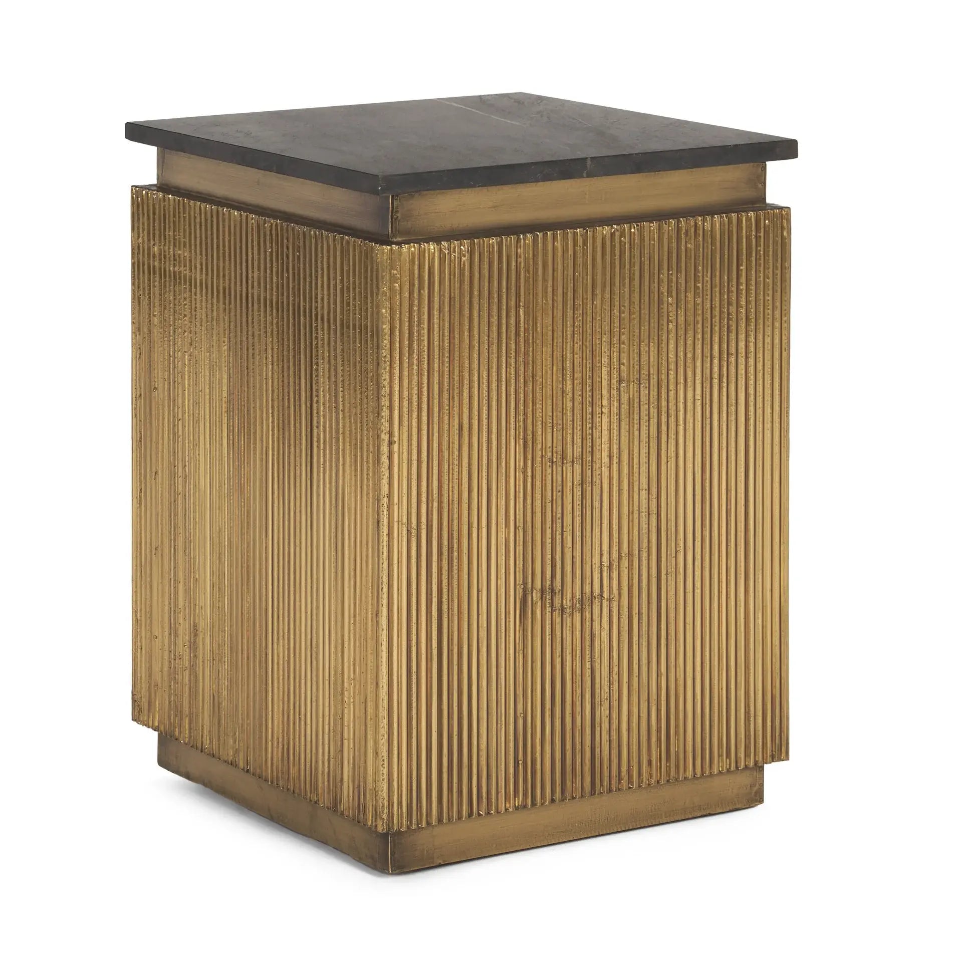 22" Black and Gold Stone and Brass Square Block End Table - Homeroots - Flyclothing LLC