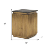 22" Black and Gold Stone and Brass Square Block End Table - Homeroots - Flyclothing LLC