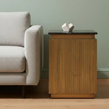 22" Black and Gold Stone and Brass Square Block End Table - Homeroots - Flyclothing LLC