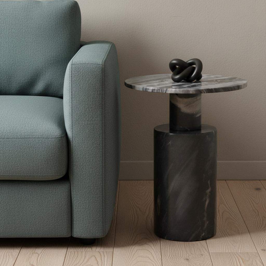 16" Gray Stone and Wood Tray Table - Homeroots - Flyclothing LLC