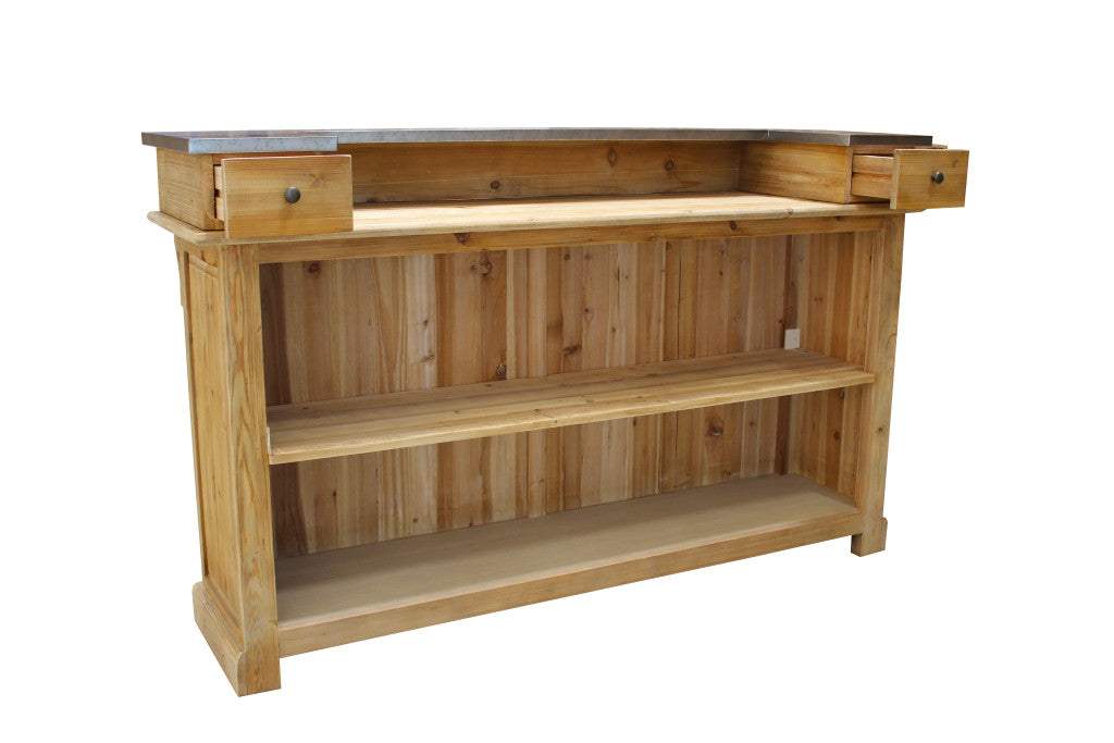 71" Silver and Natural Metal and Solid Wood Rectangular Bar - HomeRoots - Flyclothing LLC