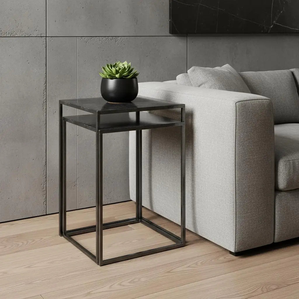 Set of Two Black Iron Nested Tables - Homeroots - Flyclothing LLC