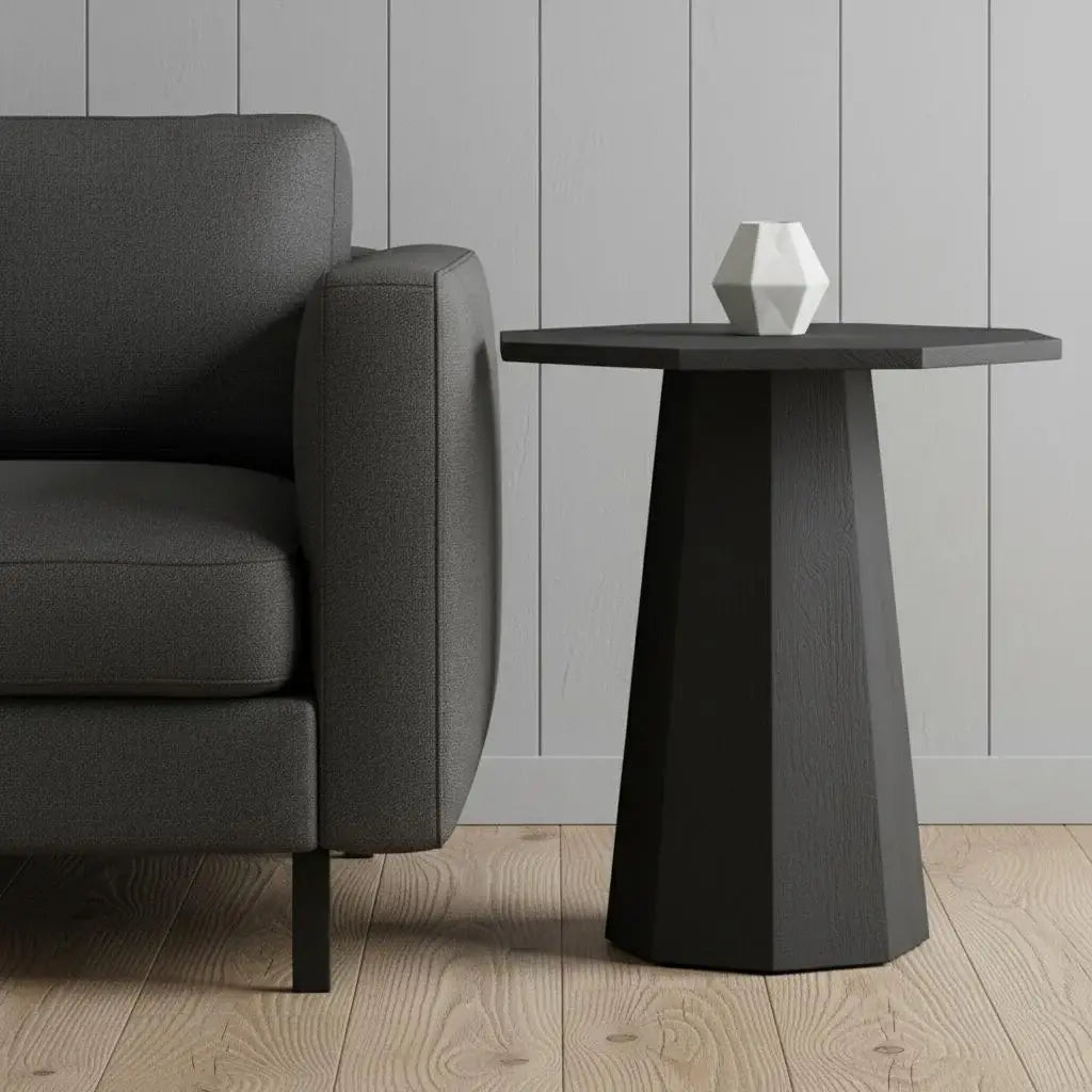 30" Black Solid Wood Hexagonal Pedestal End Table - Homeroots - Flyclothing LLC