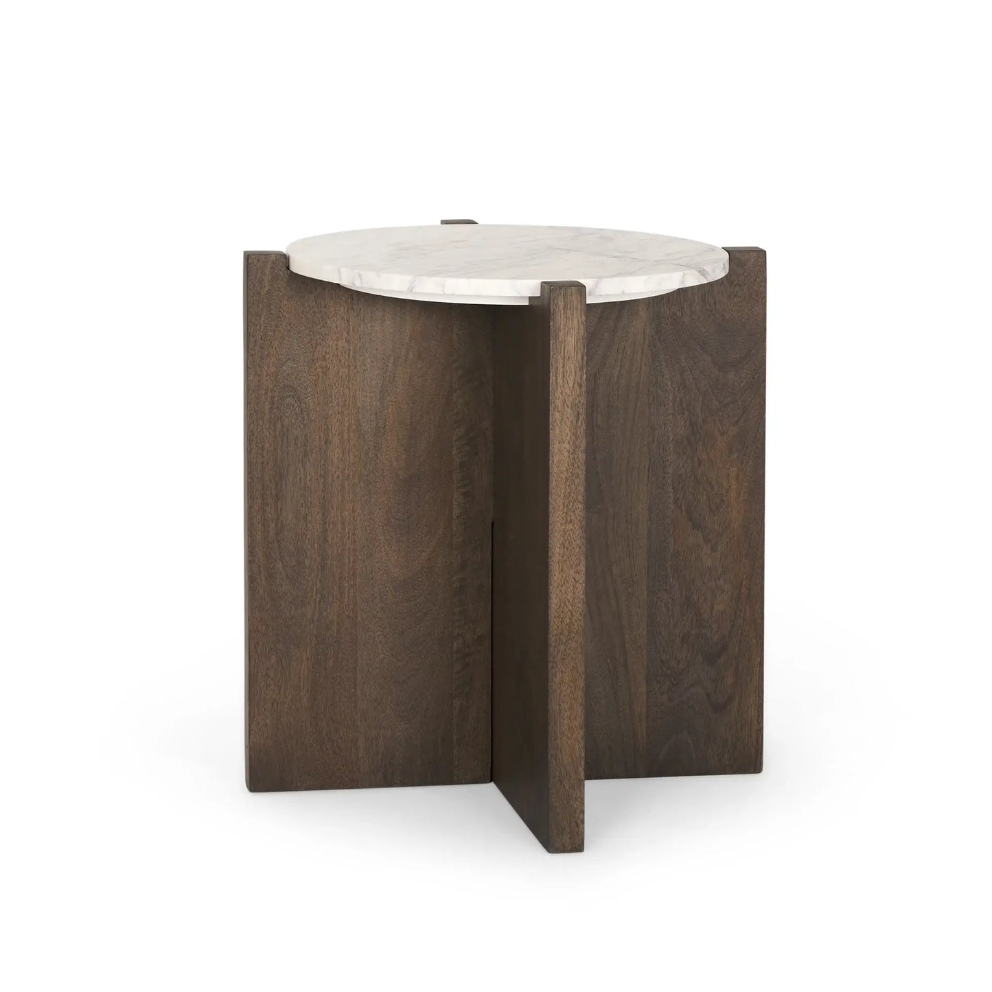 22" White and Brown Stone and Wood Tray Table - Homeroots - Flyclothing LLC