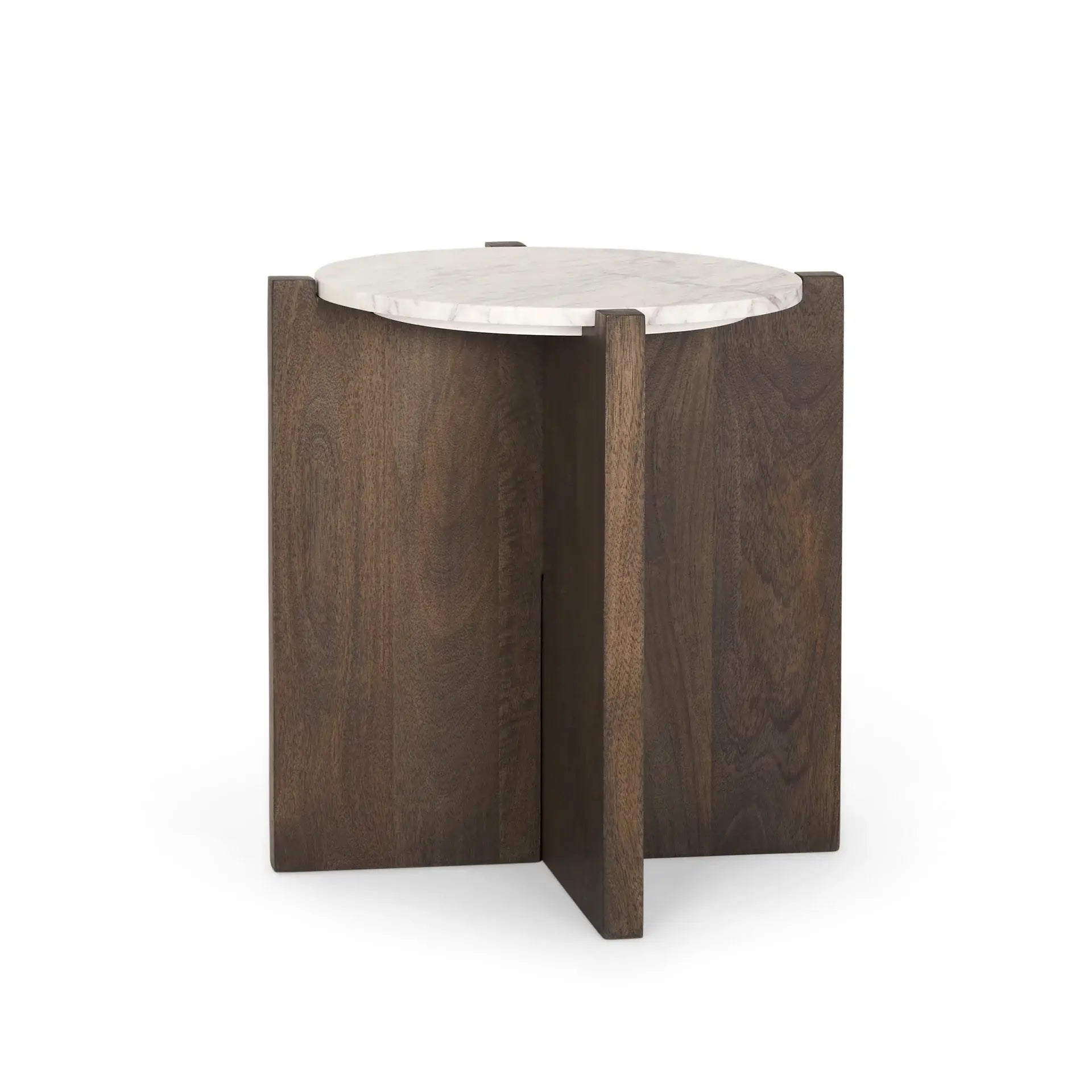 22" White and Brown Stone and Wood Tray Table - Homeroots - Flyclothing LLC