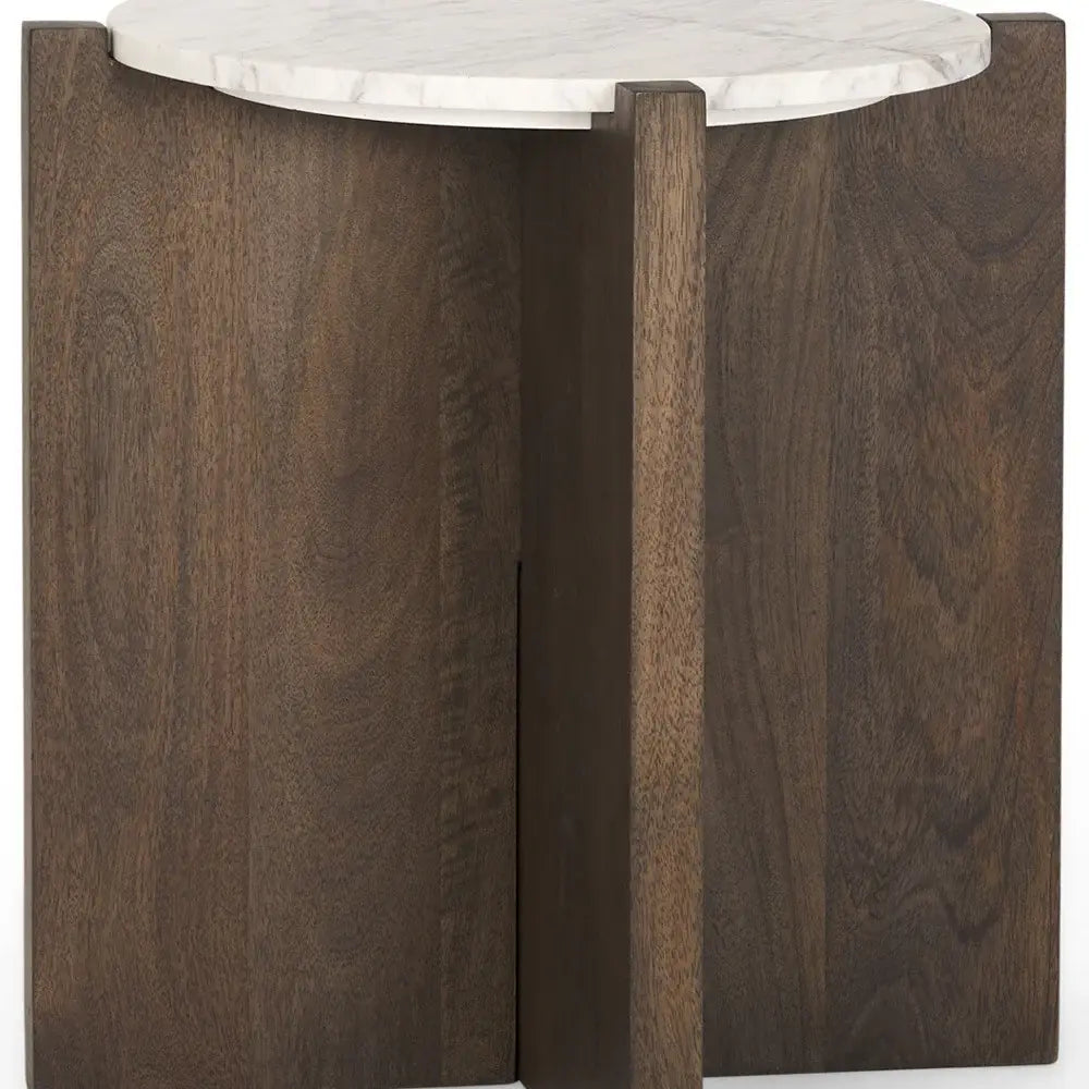 22" White and Brown Stone and Wood Tray Table - Homeroots - Flyclothing LLC