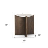 22" White and Brown Stone and Wood Tray Table - Homeroots - Flyclothing LLC