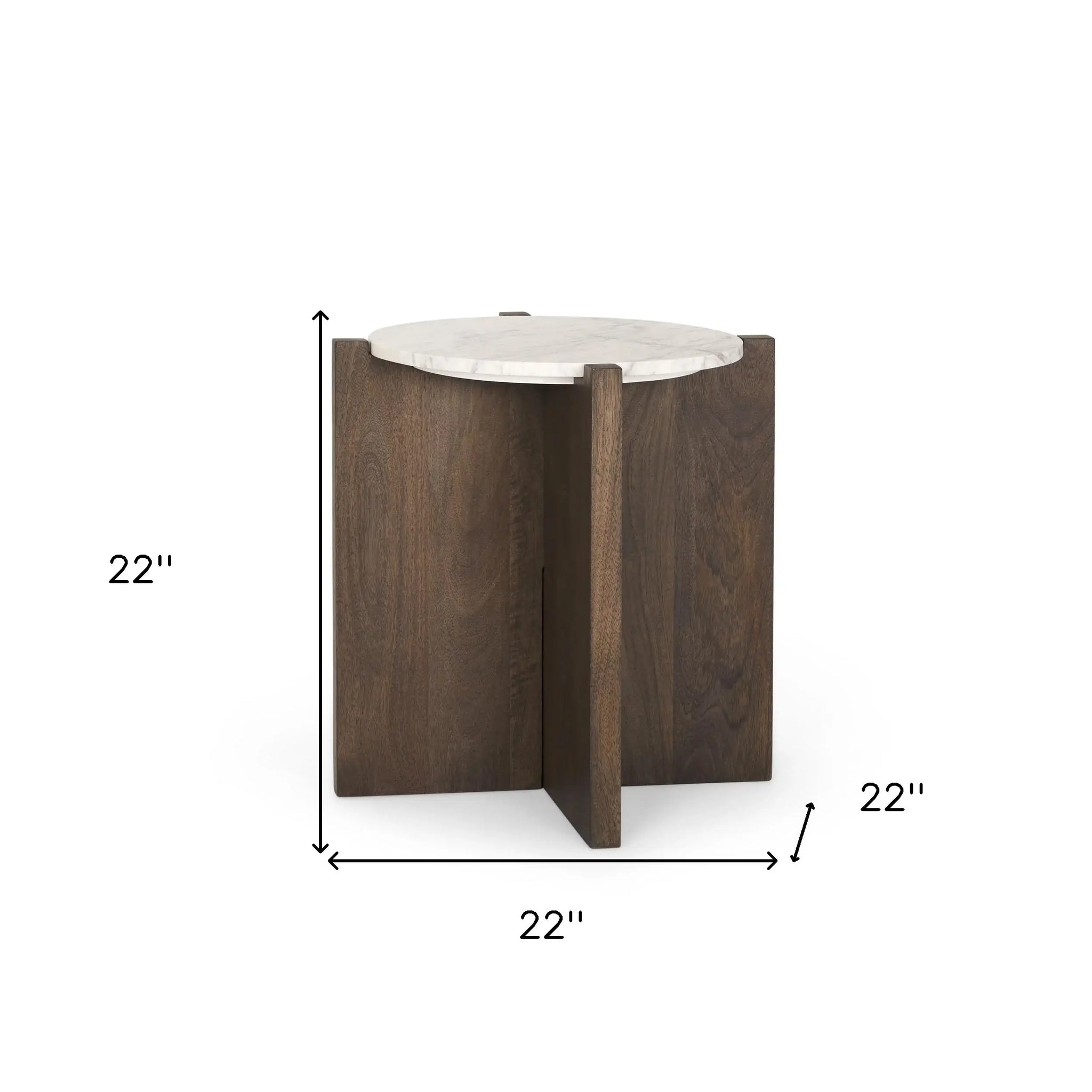 22" White and Brown Stone and Wood Tray Table - Homeroots - Flyclothing LLC