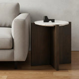 22" White and Brown Stone and Wood Tray Table - Homeroots - Flyclothing LLC