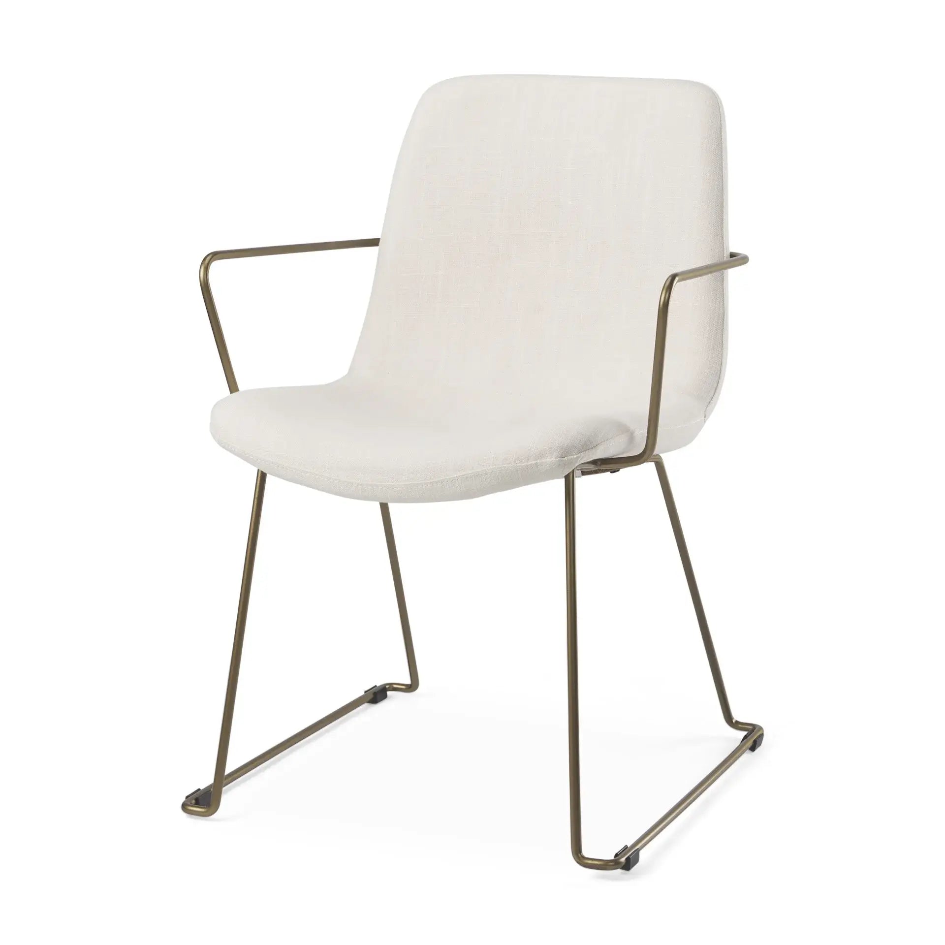 Beige and Gold Fabric and Wood Dining Arm Chair - Homeroots - Flyclothing LLC