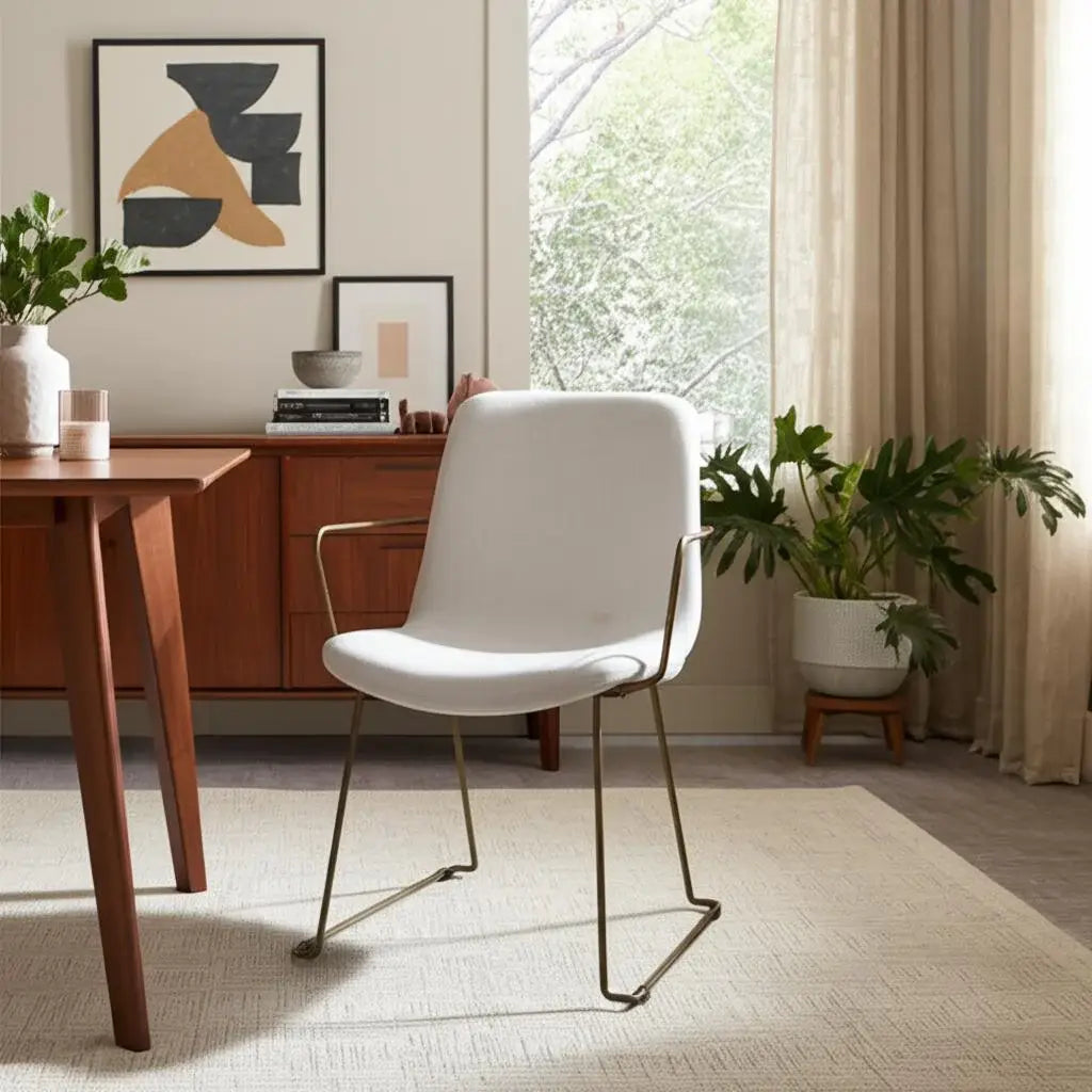 Beige and Gold Fabric and Wood Dining Arm Chair - Homeroots - Flyclothing LLC