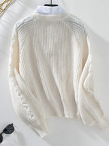 Cable-Knit Collared Neck Faux Layered Sweater - Trendsi - Flyclothing LLC