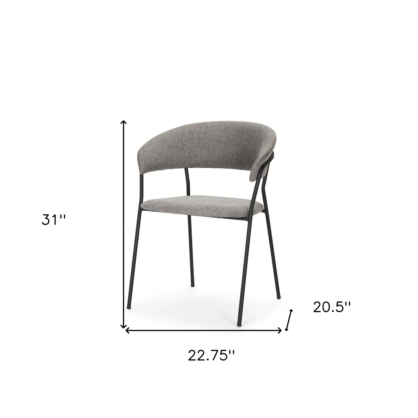 Gray and Black Fabric and Wood Open Back Dining Arm Chair - Homeroots - Flyclothing LLC