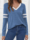 Heathered V-Neck Long Sleeve T-Shirt - Trendsi