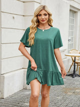 Round Neck Short Sleeve Mini Dress - Trendsi - Flyclothing LLC