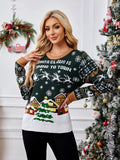 Graphic Round Neck Long Sleeve Sweater - Trendsi