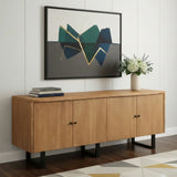 80" Natural Distressed Solid Wood Live Edge Credenza With Four Doors - Homeroots - Flyclothing LLC