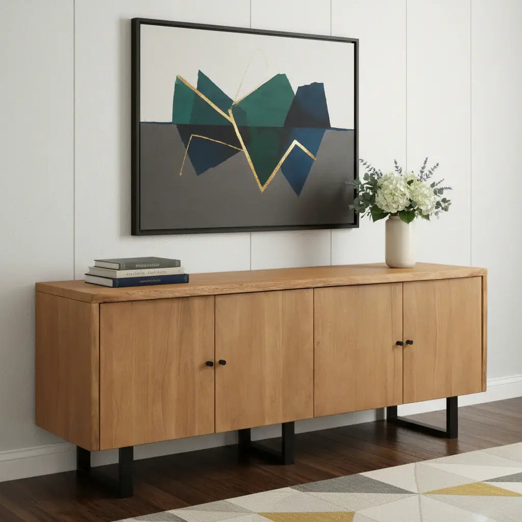 80" Natural Distressed Solid Wood Live Edge Credenza With Four Doors - Homeroots - Flyclothing LLC