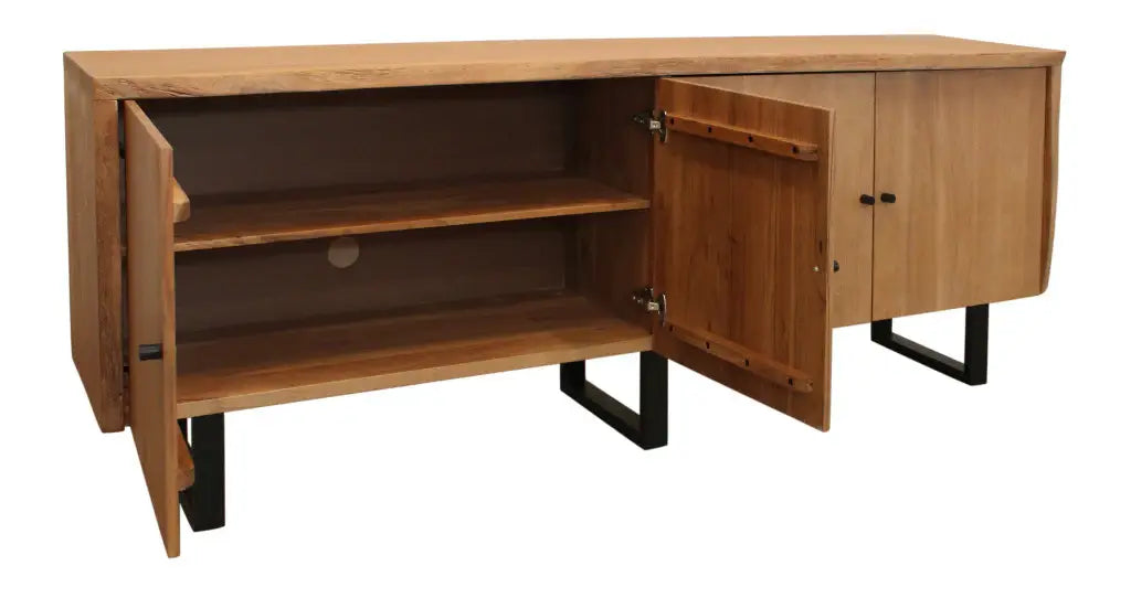 80" Natural Distressed Solid Wood Live Edge Credenza With Four Doors - Homeroots - Flyclothing LLC