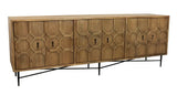 91" Natural Distressed Solid Wood Carved Geometric Sideboard with Six Doors - Homeroots - Flyclothing LLC