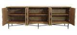 91" Natural Distressed Solid Wood Carved Geometric Sideboard with Six Doors - Homeroots - Flyclothing LLC