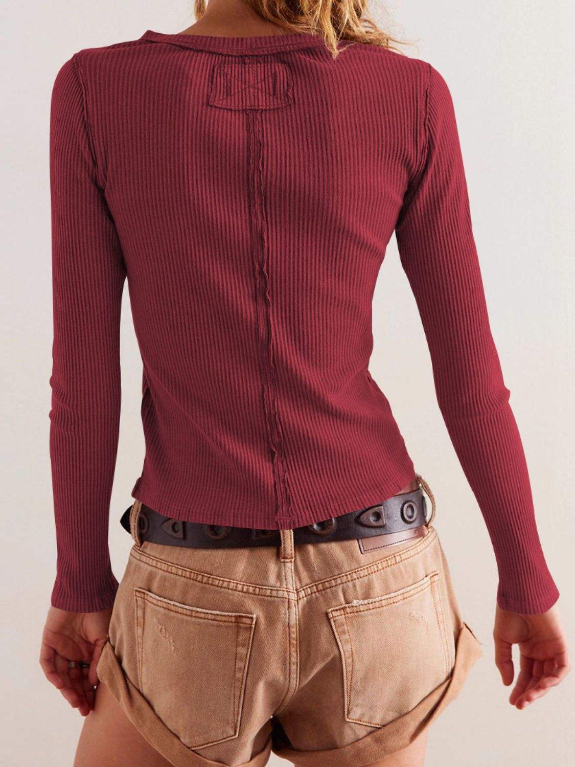 Ribbed Round Neck Long Sleeve Top - Trendsi - Flyclothing LLC