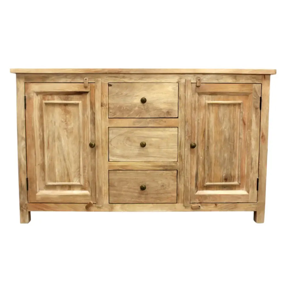 60" Natural Distressed Solid Wood Three Drawer Sideboard With Two Doors - Homeroots - Flyclothing LLC