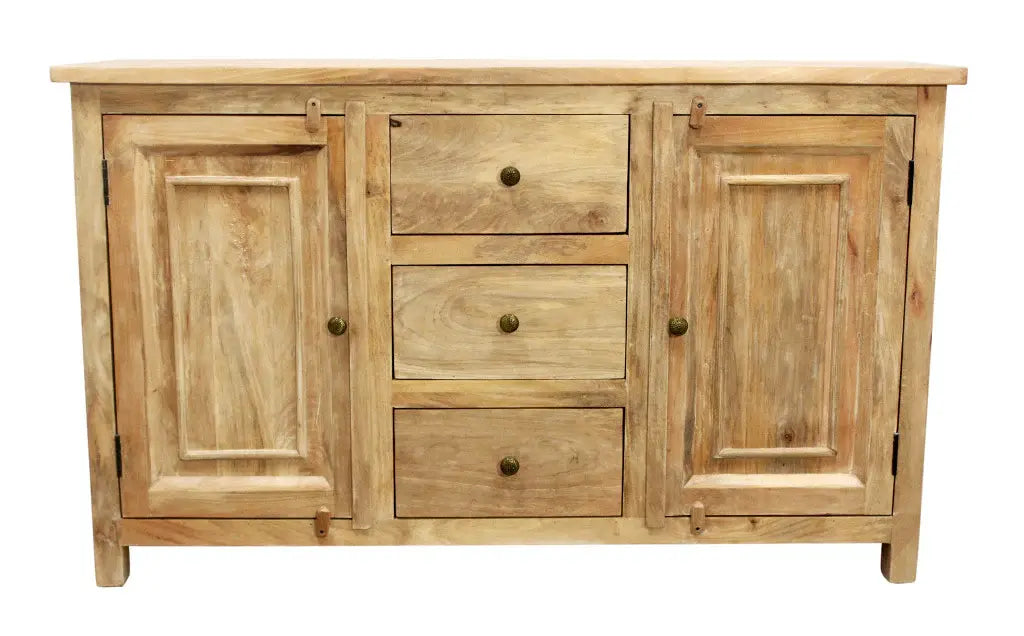 60" Natural Distressed Solid Wood Three Drawer Sideboard With Two Doors - Homeroots - Flyclothing LLC