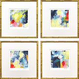 Set Of Four Vibrant Modern Abstract Watercolor Gold Framed Wall Art